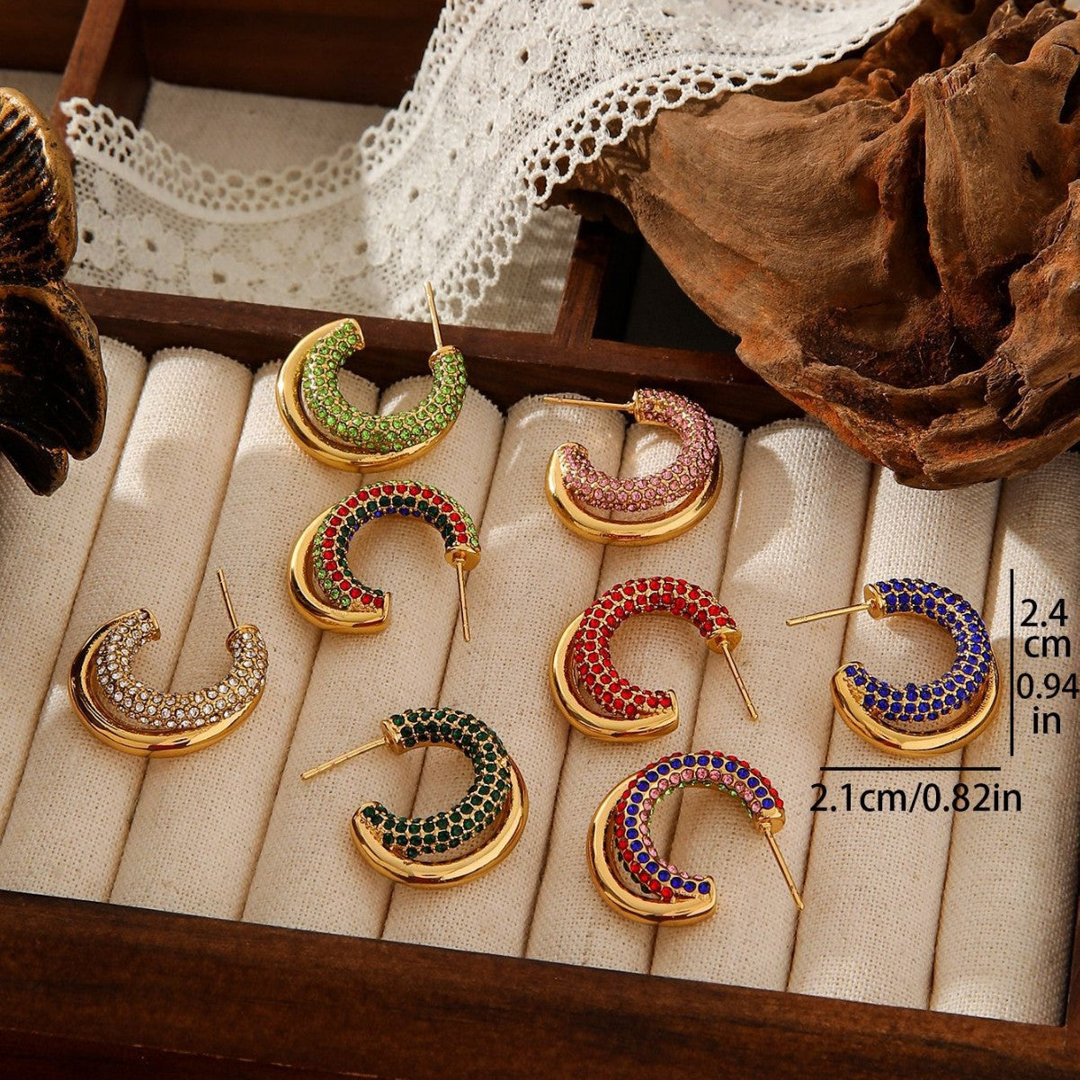 Luxury C-Shaped Zircon Earrings - 18K Gold Plated Titanium Steel Hoops - Tarnish-Proof High-End Geometric Jewelry for Women