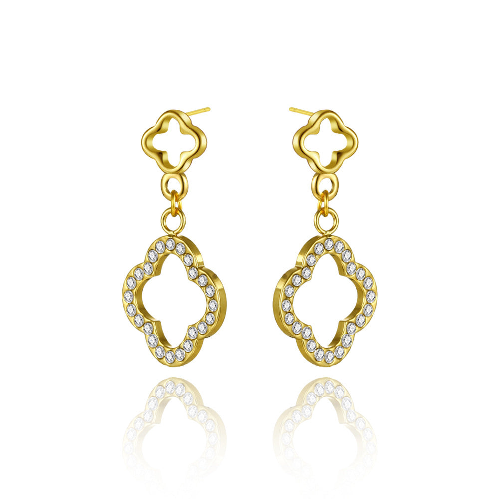 18K Gold Plated Clover Pearl Earrings - Titanium Steel Four-Leaf Clover Studs - Tarnish-Proof Light Luxury Jewelry for Women