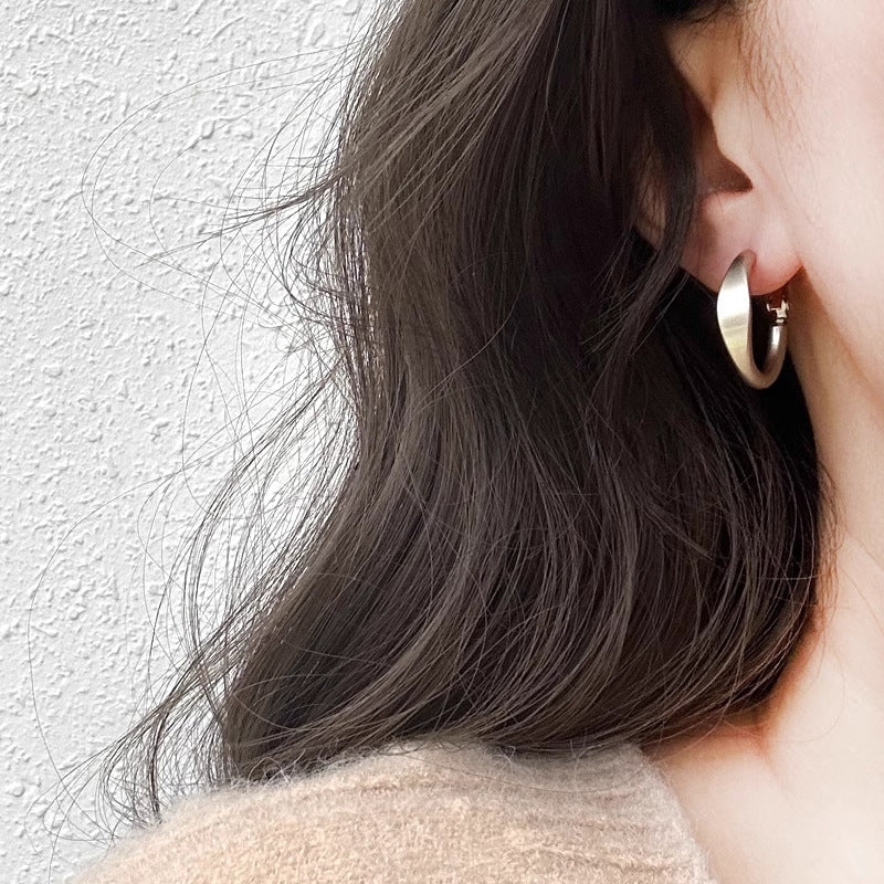 S925 Sterling Silver Geometric Stud Earrings - Matte Gold Finished Minimalist Jewelry for Women