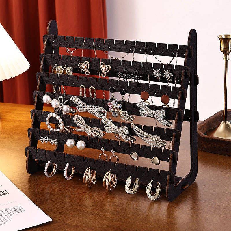 7-Tier Walnut Earring Organizer Stand – Large Capacity Wooden Jewelry Display with Detachable Tiers for Live Streaming & Boutique Storage