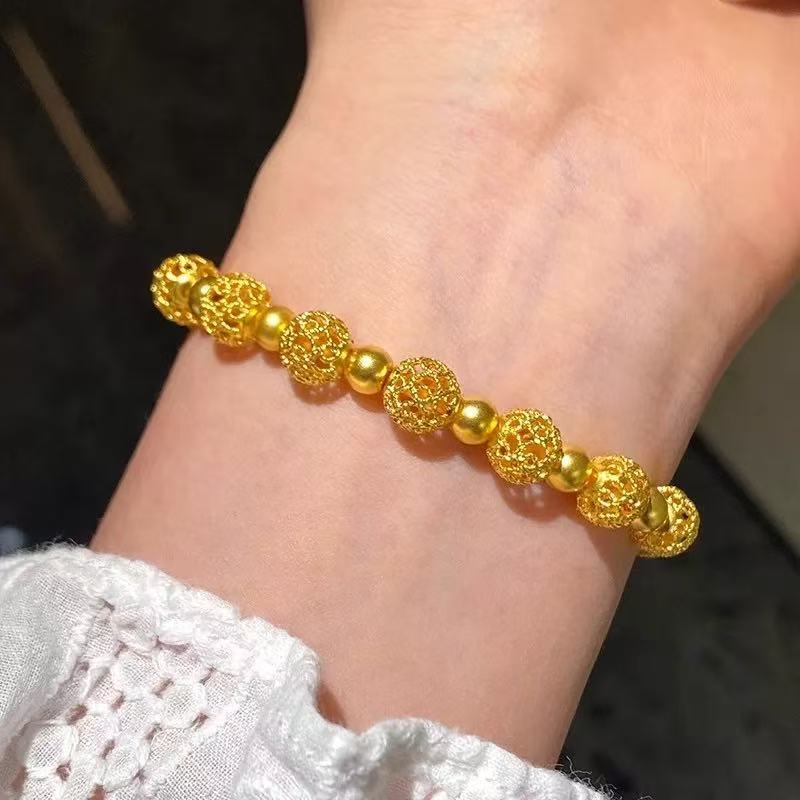 Ancient Method Filigree Hydrangea Bracelet – 18K Gold Plated Hollow Ball Bead Jewelry, New Chinese Style Exquisite Gift for Girlfriend
