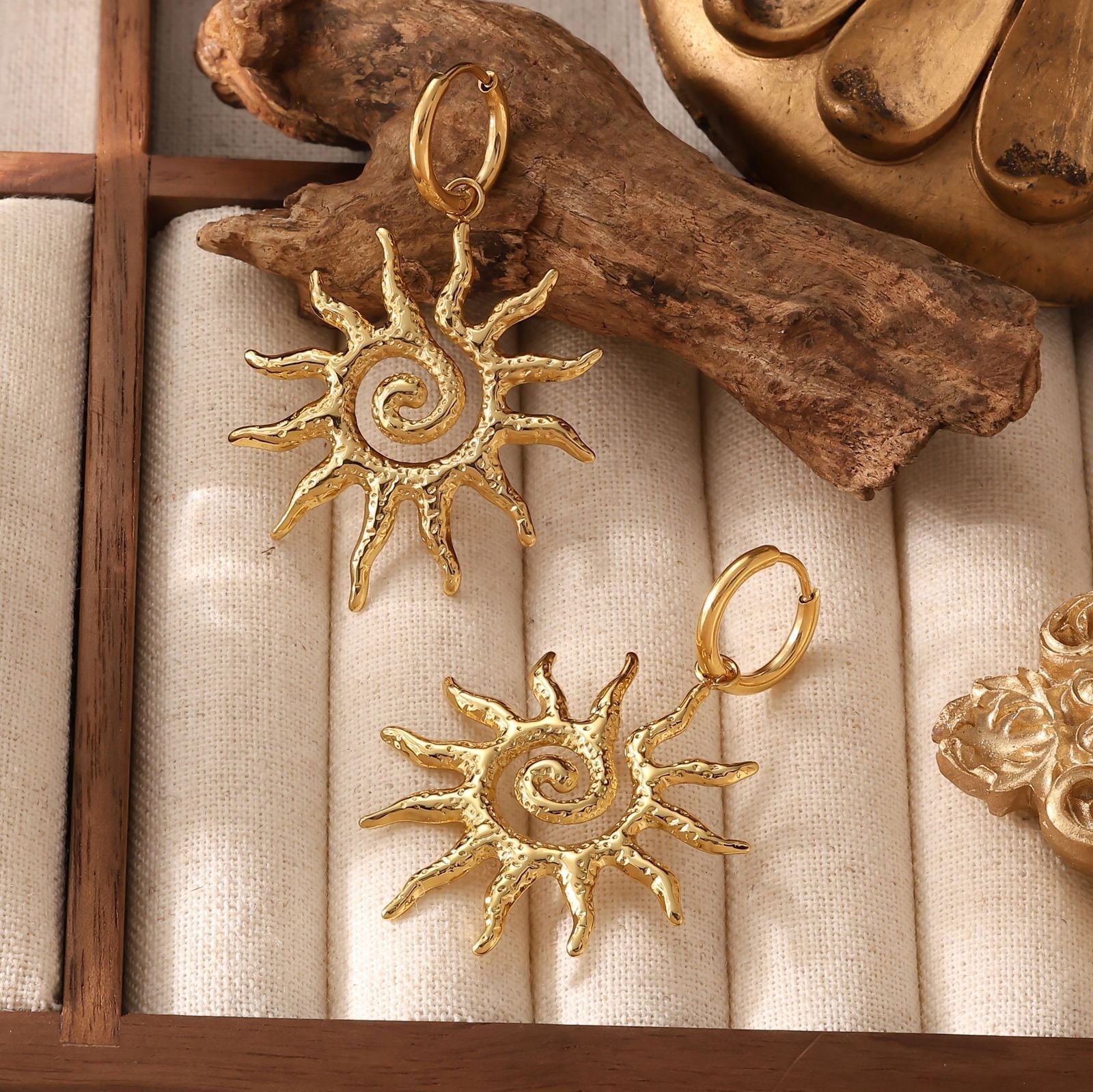 Celestial Sun Diamond Stud Earrings - 18K Gold Plated Titanium Steel Cosmic Energy Jewelry - Tarnish-Proof Zircon Sunburst Earrings for Women
