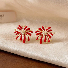 Starburst Enamel Drop Earrings - S925 Silver Needle Fireworks Statement Earrings - Vintage Gold Plated Geometric Jewelry for Women