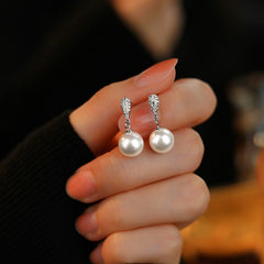 S925 Sterling Silver Water Drop Pearl Earrings - Vintage-Inspired Micro-Pave Zirconia Dangle Studs - Hypoallergenic Elegant Jewelry for Women