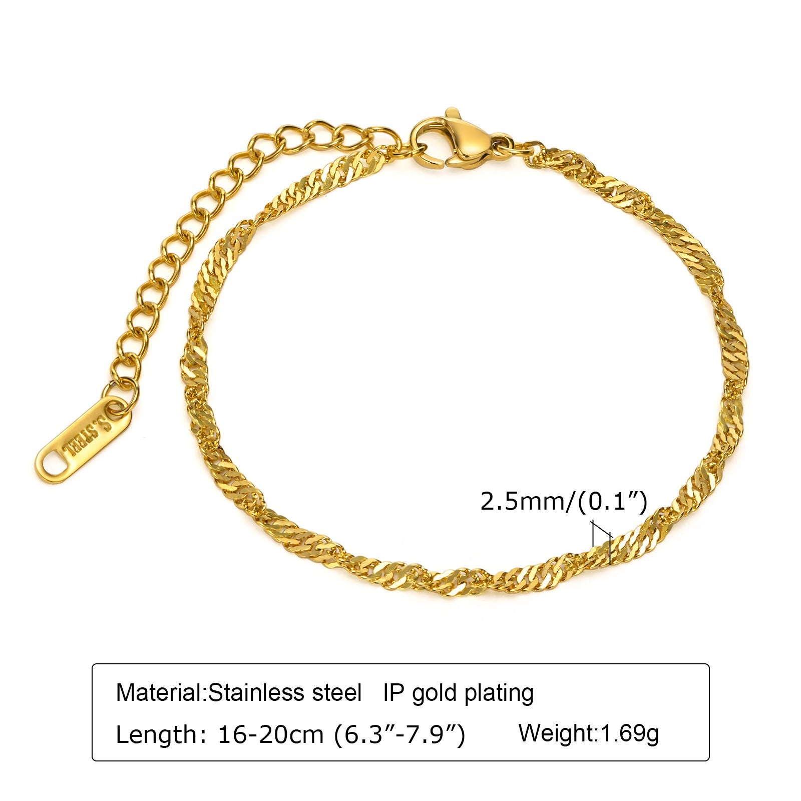 Minimalist Stainless Steel Link Bracelet – Waterproof 18K Gold Plated Basic Chain, Versatile Stackable Hand Jewelry for Women by Huanmu
