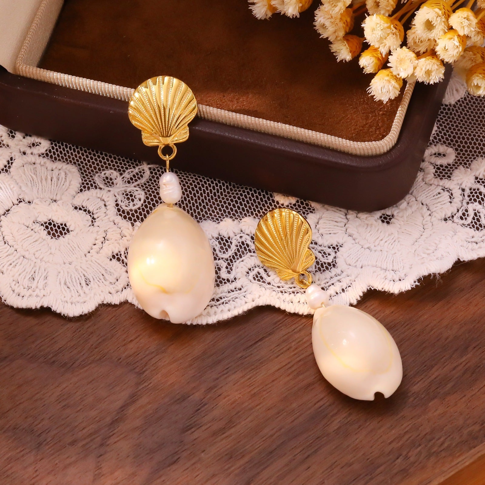 6-Pair Ocean Shell & Scallop Earring Set - Gold Plated Creative Conch & Sea Life Studs for Women