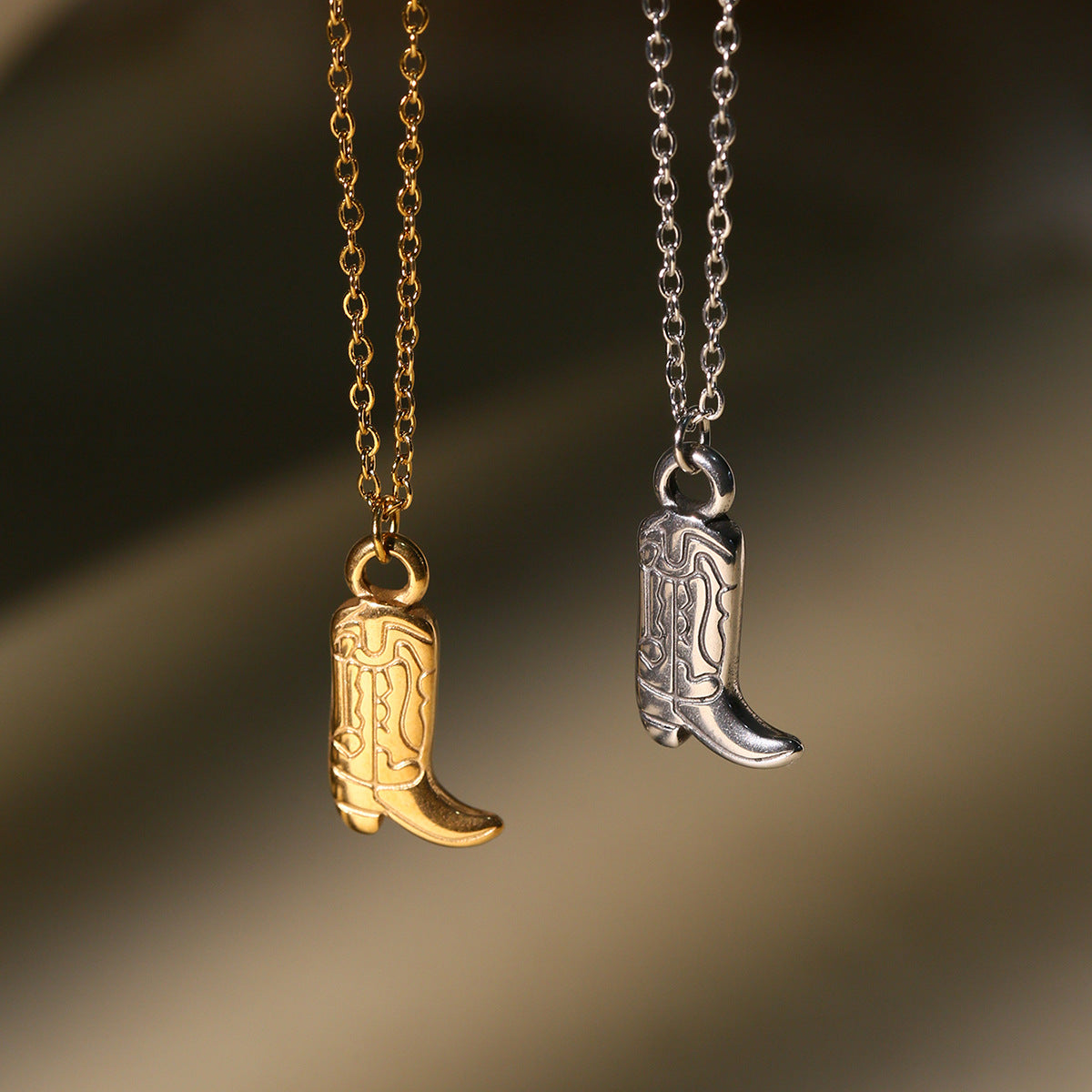 Retro Western Cowboy Boots Necklace – Stainless Steel Punk Style Pendant, Waterproof 18K Gold Plated Cowgirl Jewelry for Wholesale