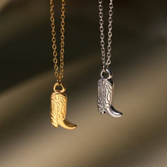 Retro Western Cowboy Boots Necklace – Stainless Steel Punk Style Pendant, Waterproof 18K Gold Plated Cowgirl Jewelry for Wholesale
