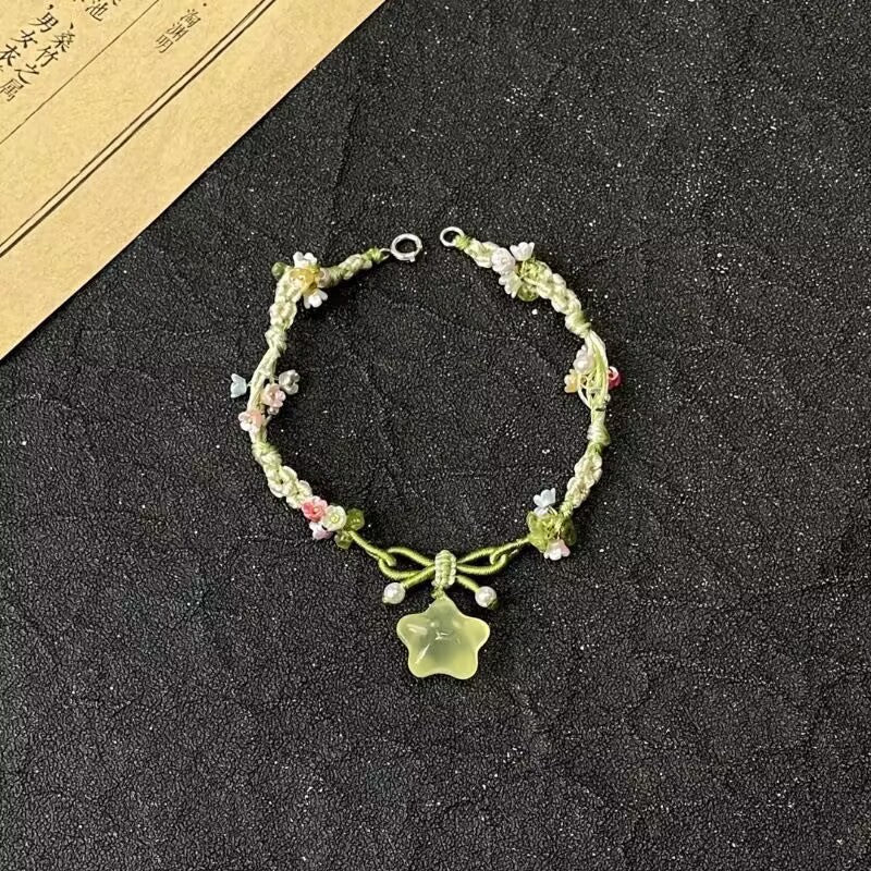 Iris Purple Butterfly String Bracelet – Hand-Woven Flower & Butterfly Charm, Sweet Niche Design High-Value Gift for Women