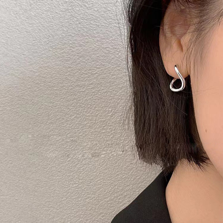 S925 Sterling Silver Irregular Hoop Earrings - Minimalist High-End Abstract Studs for Women