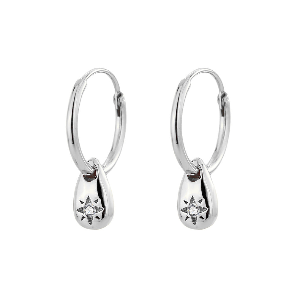 S925 Sterling Silver Eight-Pointed Star Drop Earrings - Minimalist North Star Dangle Earrings with Cubic Zirconia for Women