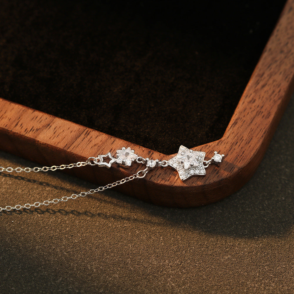 S925 Sterling Silver Star Necklace – Shimmering Zircon Five-Pointed Star Pendant, Ins Style Minimalist Clavicle Chain, Trendy Starry Jewelry for Women