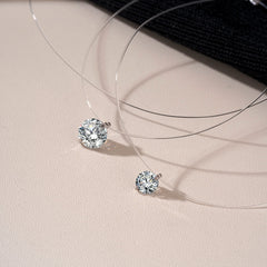 S925 Sterling Silver "Mermaid Tears" Moissanite Necklace – Invisible Fishing Line Floating Pendant, D-Color Moissanite Clavicle Chain, Niche Ethereal Jewelry for Women