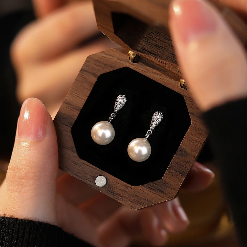 S925 Sterling Silver Water Drop Pearl Earrings - Vintage-Inspired Micro-Pave Zirconia Dangle Studs - Hypoallergenic Elegant Jewelry for Women