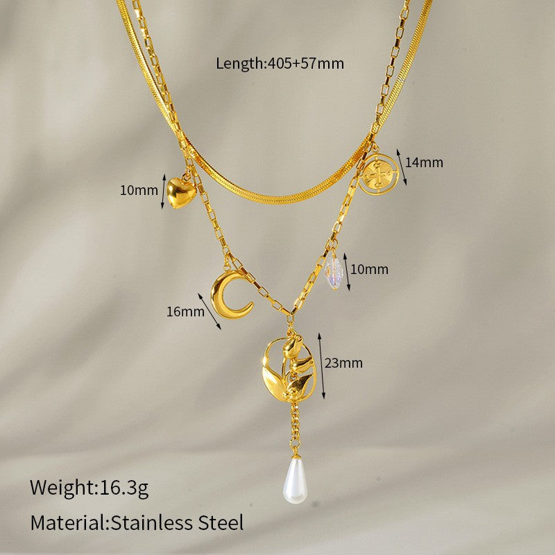 14K Gold Double-Layer Star Necklace – Stainless Steel Geometric Five-Pointed Star Pendant, Ins Style Niche Design Layered Clavicle Chain for Women