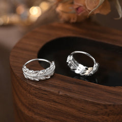 S999 Sterling Silver Feather Hoop Earrings - Hypoallergenic Dainty Leaf Drop Earrings for Sensitive Ears