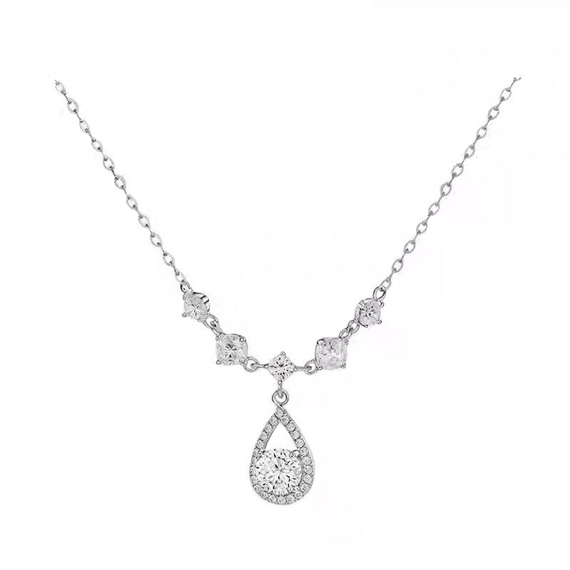 S925 Sterling Silver Moissanite Water Drop Necklace – D-Color VVS1 Lab Diamond Pear Pendant, French Light Luxury High-End Clavicle Chain for Women