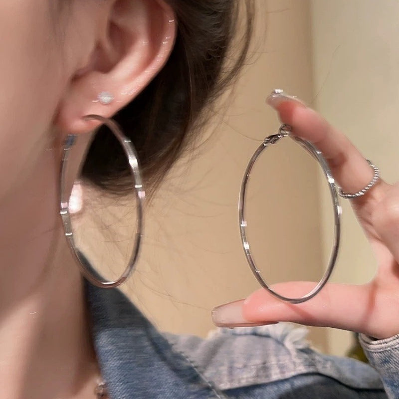 S925 Sterling Silver Needle Chunky Hoop Earrings - 18K Gold Plated Exaggerated Large Circle Hoops - High-End Geometric Minimalist Statement Jewelry