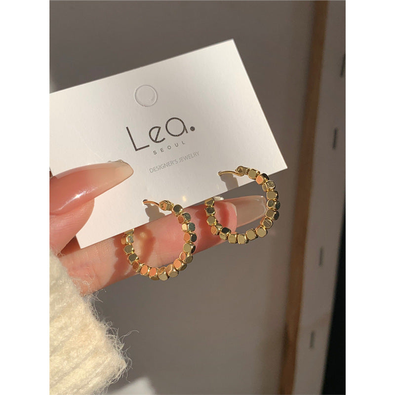 "Broken Silver" Irregular Lava Hoops - S925 Sterling Silver Textured Round Earrings - High-End Niche Design for Large Face Shapes