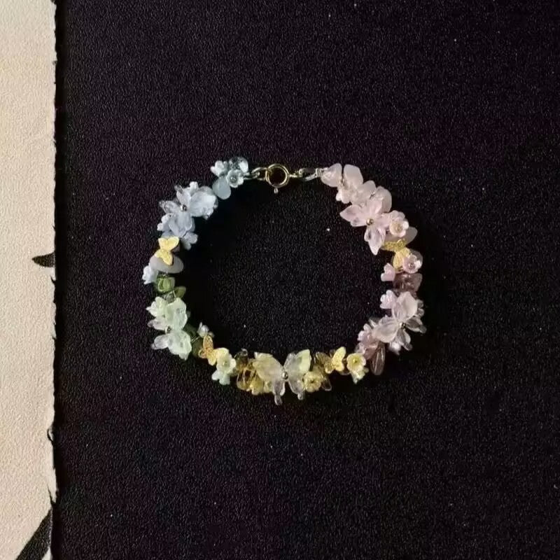 Iris Purple Butterfly String Bracelet – Hand-Woven Flower & Butterfly Charm, Sweet Niche Design High-Value Gift for Women