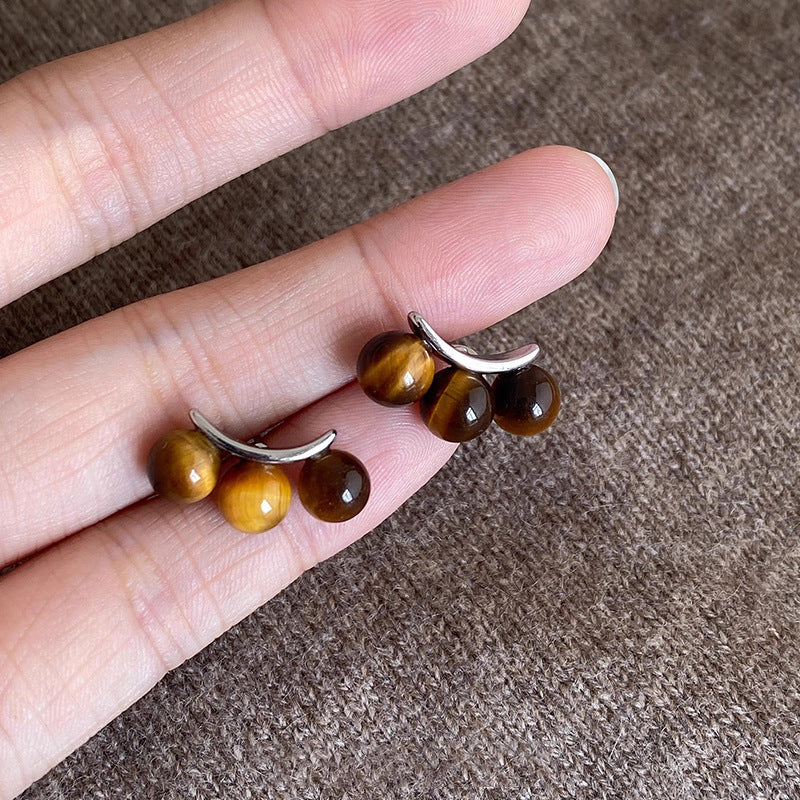 Natural Tiger Eye Stone Lever-Back Earrings - Brown Maillard Style Geometric Dangles for Round & Square Faces