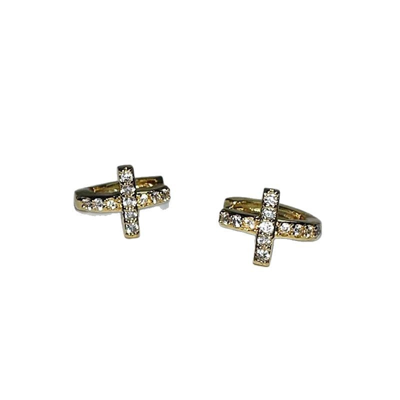 S925 Sterling Silver 14K Gold Plated Cross Stud Earrings - Hypoallergenic Dainty CZ Micro-Inlay Tiny Cross Jewelry for Women