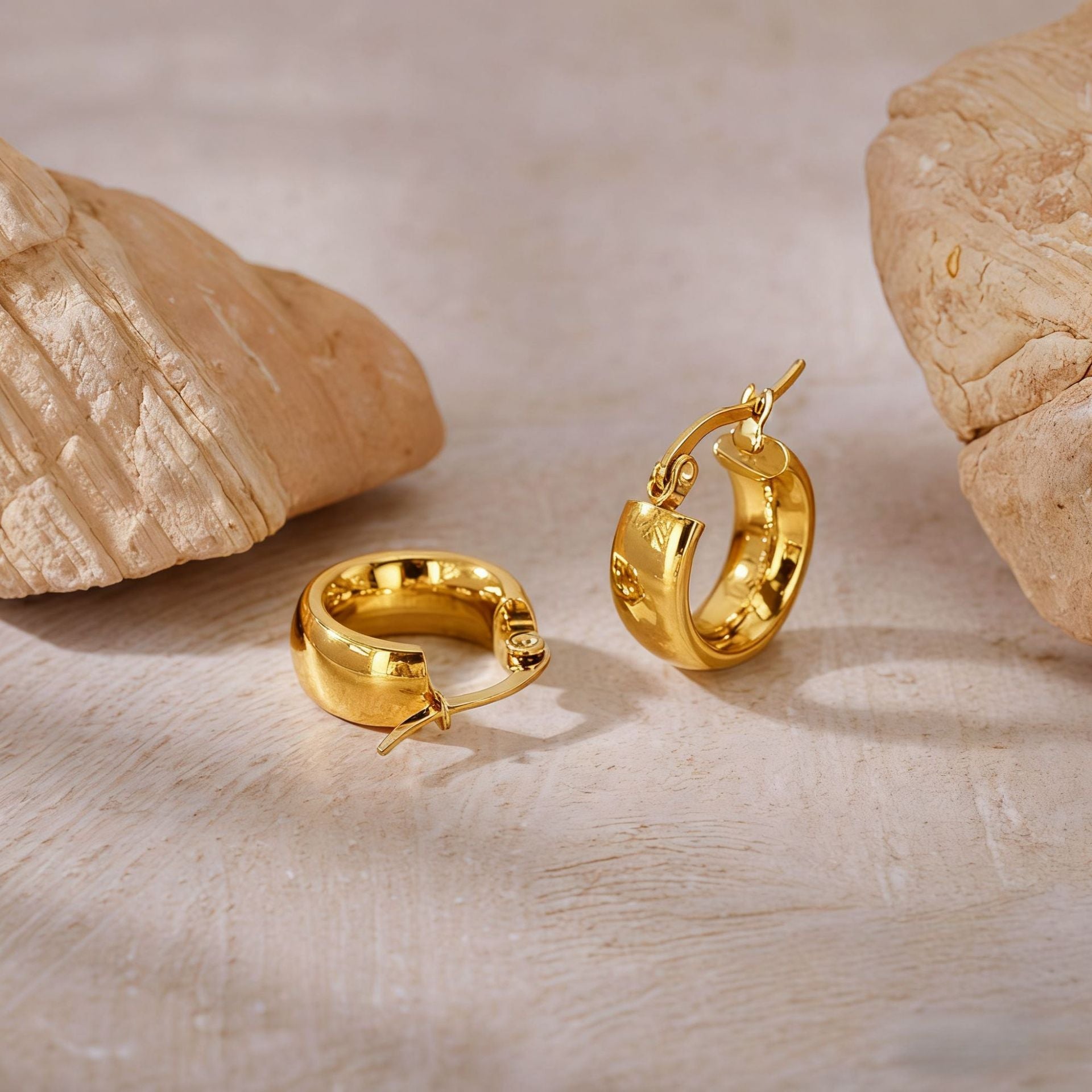 18K Gold Plated Thick Hoop Earrings - Tarnish-Free Chunky Gold Circles - Lightweight High-Polish Statement Hoops for Women