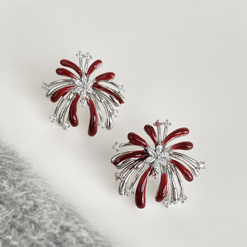 Starburst Enamel Drop Earrings - S925 Silver Needle Fireworks Statement Earrings - Vintage Gold Plated Geometric Jewelry for Women