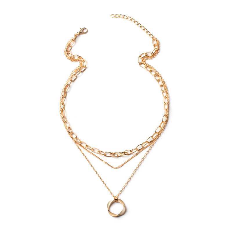 Bold Chunky Link Chain Necklace – 18K Gold Plated Hip-Hop Circle Pendant Statement Jewelry for Women