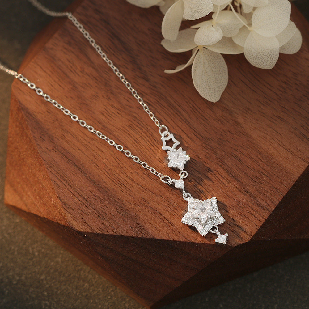 S925 Sterling Silver Star Necklace – Shimmering Zircon Five-Pointed Star Pendant, Ins Style Minimalist Clavicle Chain, Trendy Starry Jewelry for Women