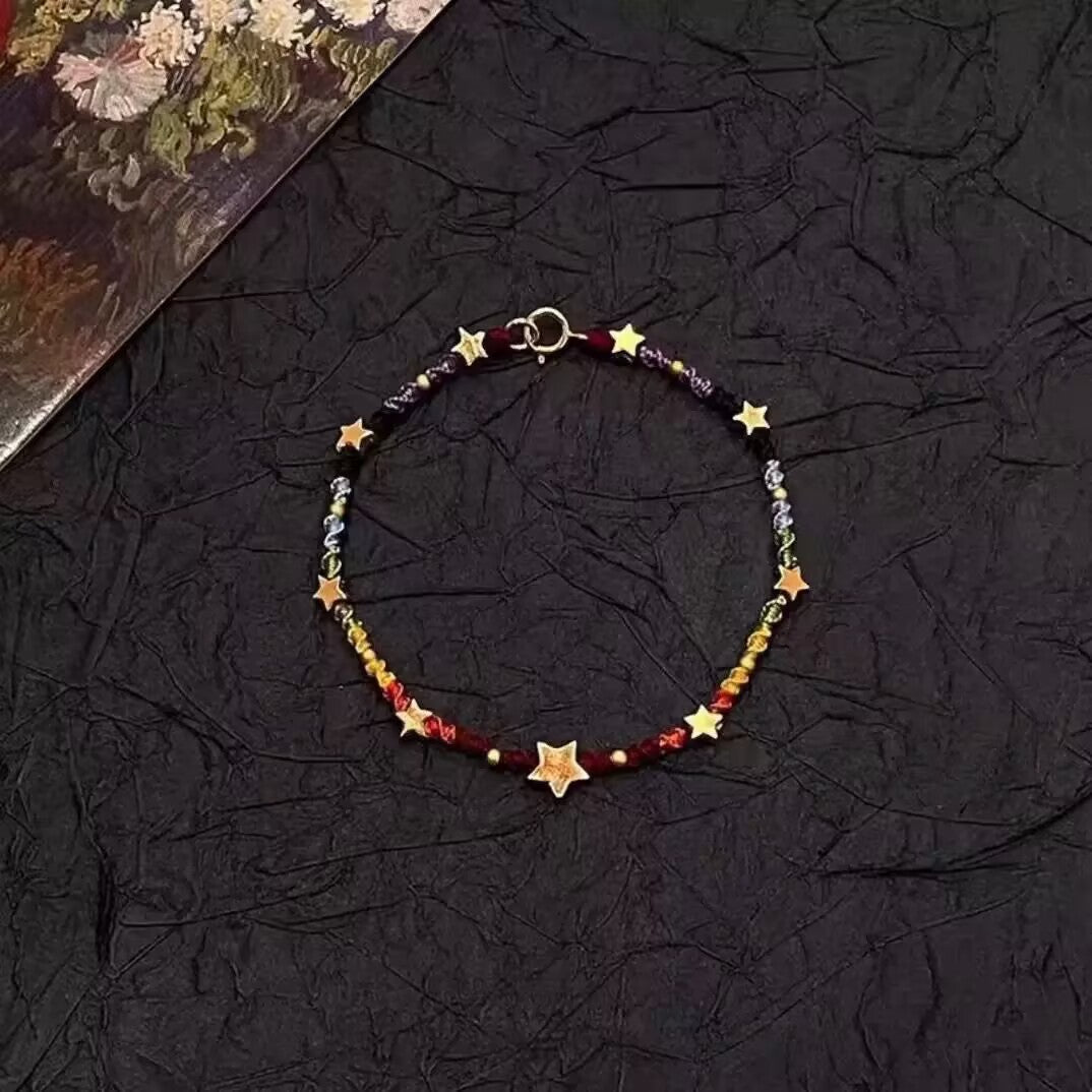 Iris Purple Butterfly String Bracelet – Hand-Woven Flower & Butterfly Charm, Sweet Niche Design High-Value Gift for Women