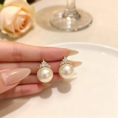 Vintage Pearl Drop Earrings with Micro-Pave Zirconia - S925 Silver Needle Royal-Inspired Studs - Elegant Everyday Jewelry for Women