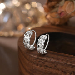 S999 Sterling Silver Feather Hoop Earrings - Hypoallergenic Dainty Leaf Drop Earrings for Sensitive Ears