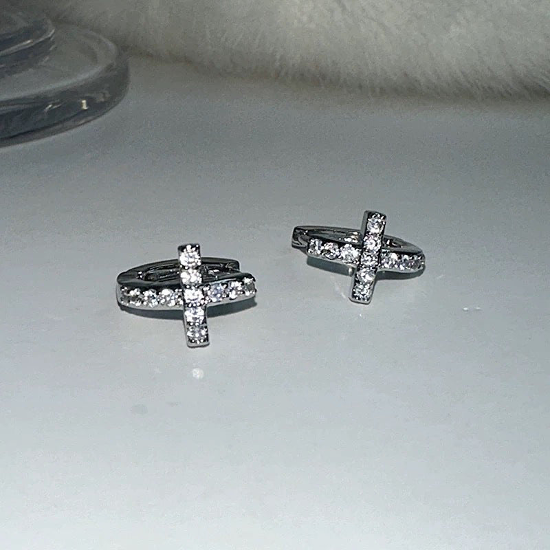 S925 Sterling Silver 14K Gold Plated Cross Stud Earrings - Hypoallergenic Dainty CZ Micro-Inlay Tiny Cross Jewelry for Women