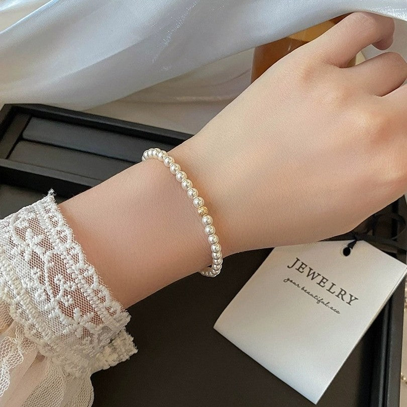 18K Gold Plated Transfer Bead Bracelet – Minimalist French Light Luxury Design, Niche Temperament Hand Jewelry for Women