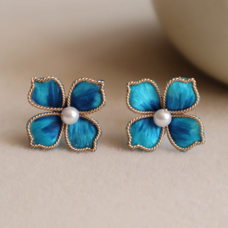 Red Velvet Flower Drop Earrings - Elegant Handmade Floral Wedding Accessories for Women