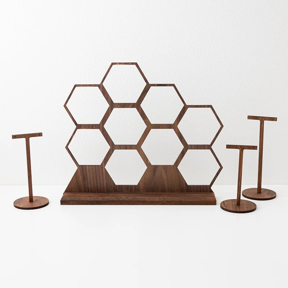 Walnut Honeycomb Earring Display Stand - Solid Wood Jewelry Organizer - Retro Photography Props & Home Decor Ornaments