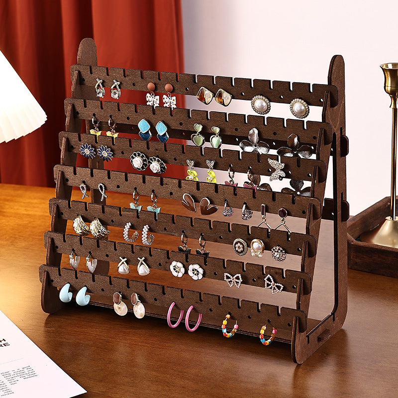 7-Tier Walnut Earring Organizer Stand – Large Capacity Wooden Jewelry Display with Detachable Tiers for Live Streaming & Boutique Storage