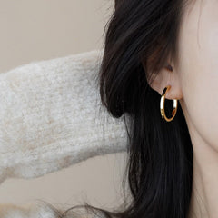 French Retro Gold Hoop Earrings - S925 Silver Needle Minimalist Thick Hoops - 18K Gold Plated Niche Design High-End Earrings for Women