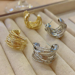 Retro Winding "Heavy Industry" Hoop Earrings - S925 Silver Needle Hollow C-Shaped Metal Hoops - High-End Niche Design Jewelry for Women