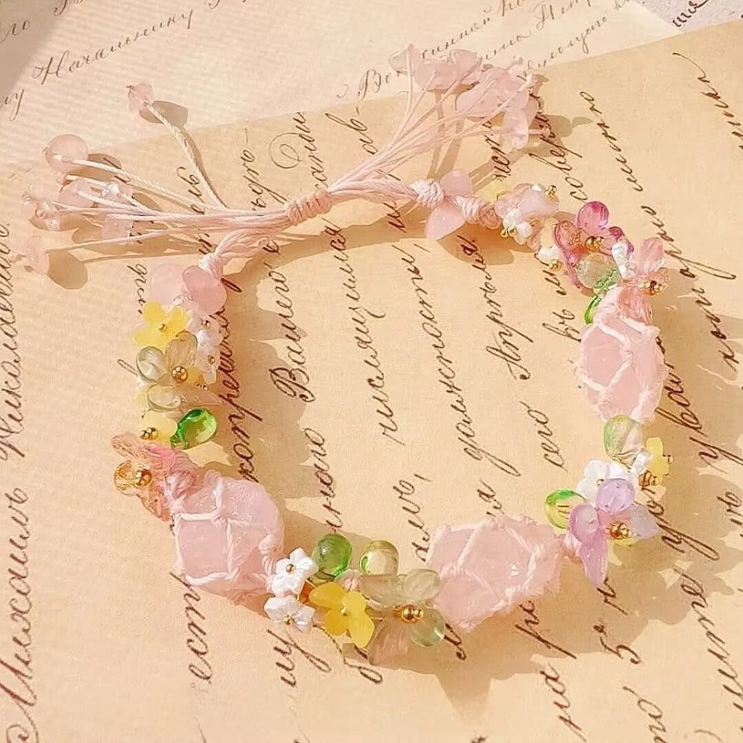 Iris Purple Butterfly String Bracelet – Hand-Woven Flower & Butterfly Charm, Sweet Niche Design High-Value Gift for Women