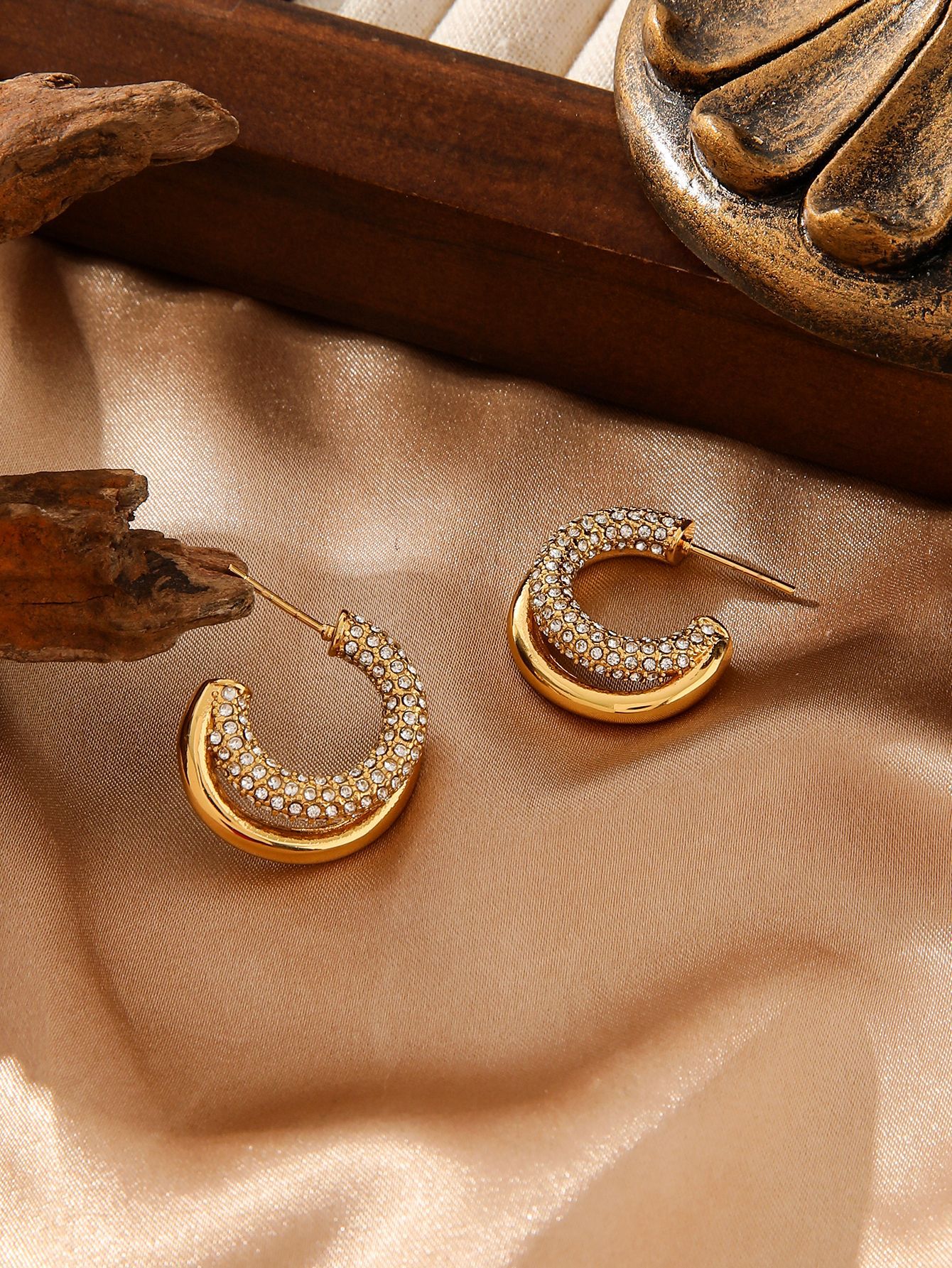 Luxury C-Shaped Zircon Earrings - 18K Gold Plated Titanium Steel Hoops - Tarnish-Proof High-End Geometric Jewelry for Women