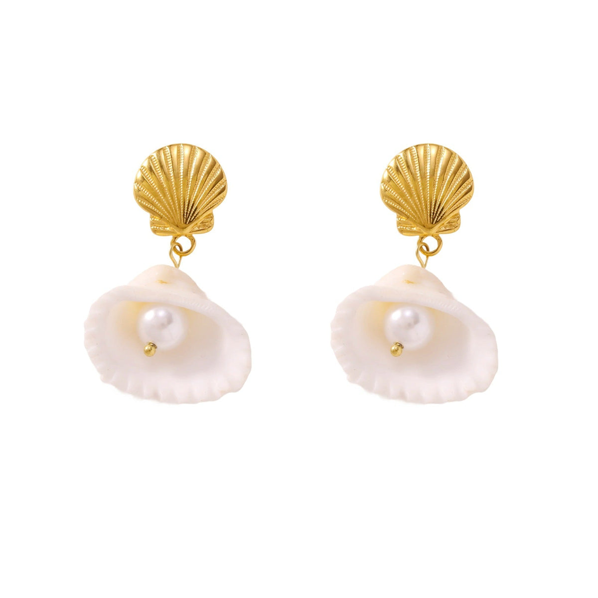 6-Pair Ocean Shell & Scallop Earring Set - Gold Plated Creative Conch & Sea Life Studs for Women