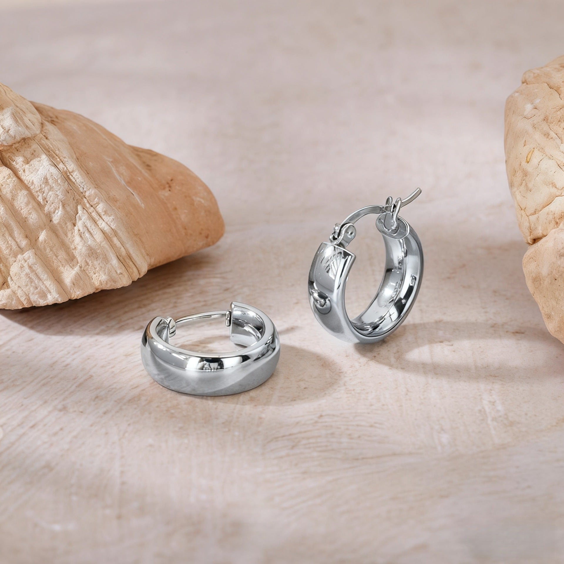 18K Gold Plated Thick Hoop Earrings - Tarnish-Free Chunky Gold Circles - Lightweight High-Polish Statement Hoops for Women