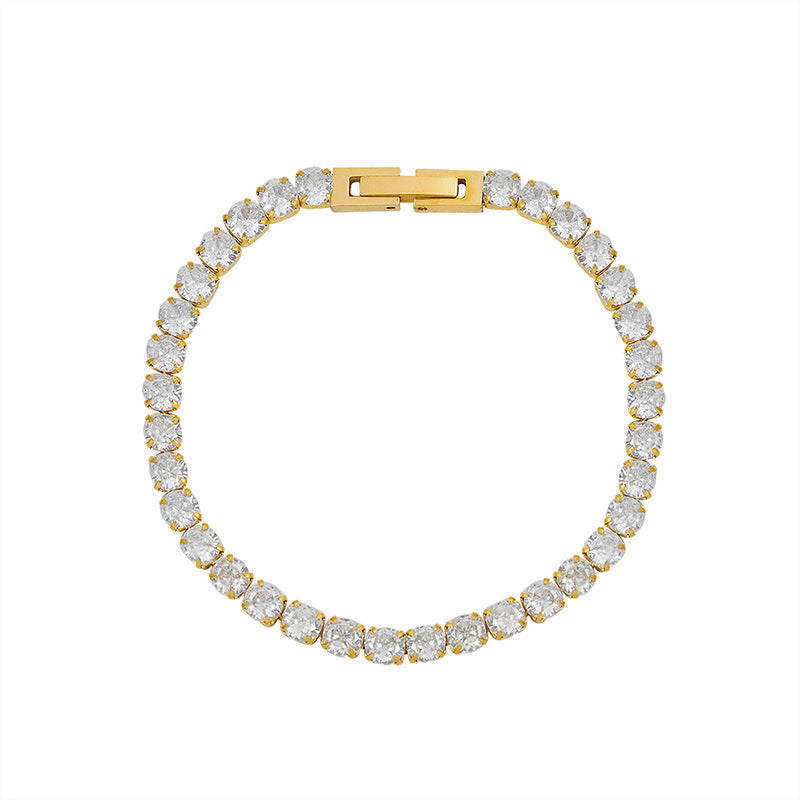European & American "Cold Style" Full Zircon Bracelet – 18K Real Gold Plated Titanium Steel, Ins-Style Light Luxury Claw Buckle Jewelry