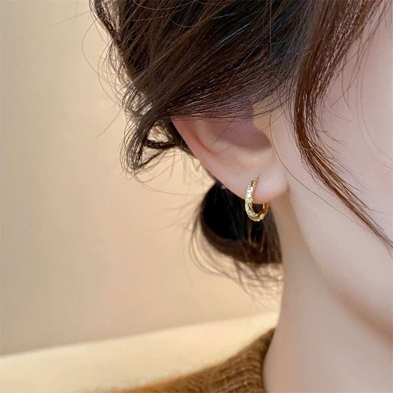 18K Gold Plated Zircon Hoop Earrings - S925 Sterling Silver Needle - High-End Niche Design Minimalist Plain Hoops for Women