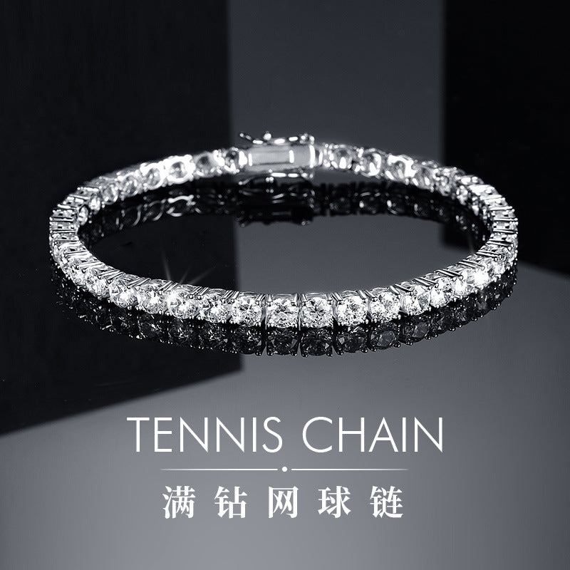 Classic 18K Gold Electroplated Zircon High-End Tennis Bracelet Full Of Diamonds Personalized Fashion Trend European And American Hip-Hop Style New