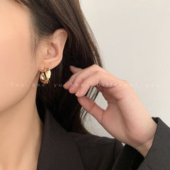 Retro Hong Kong Style 18K Gold Hoop Earrings - S925 Silver Needle High-End Niche Design Metal Earrings - Autumn/Winter 2026 Statement Jewelry