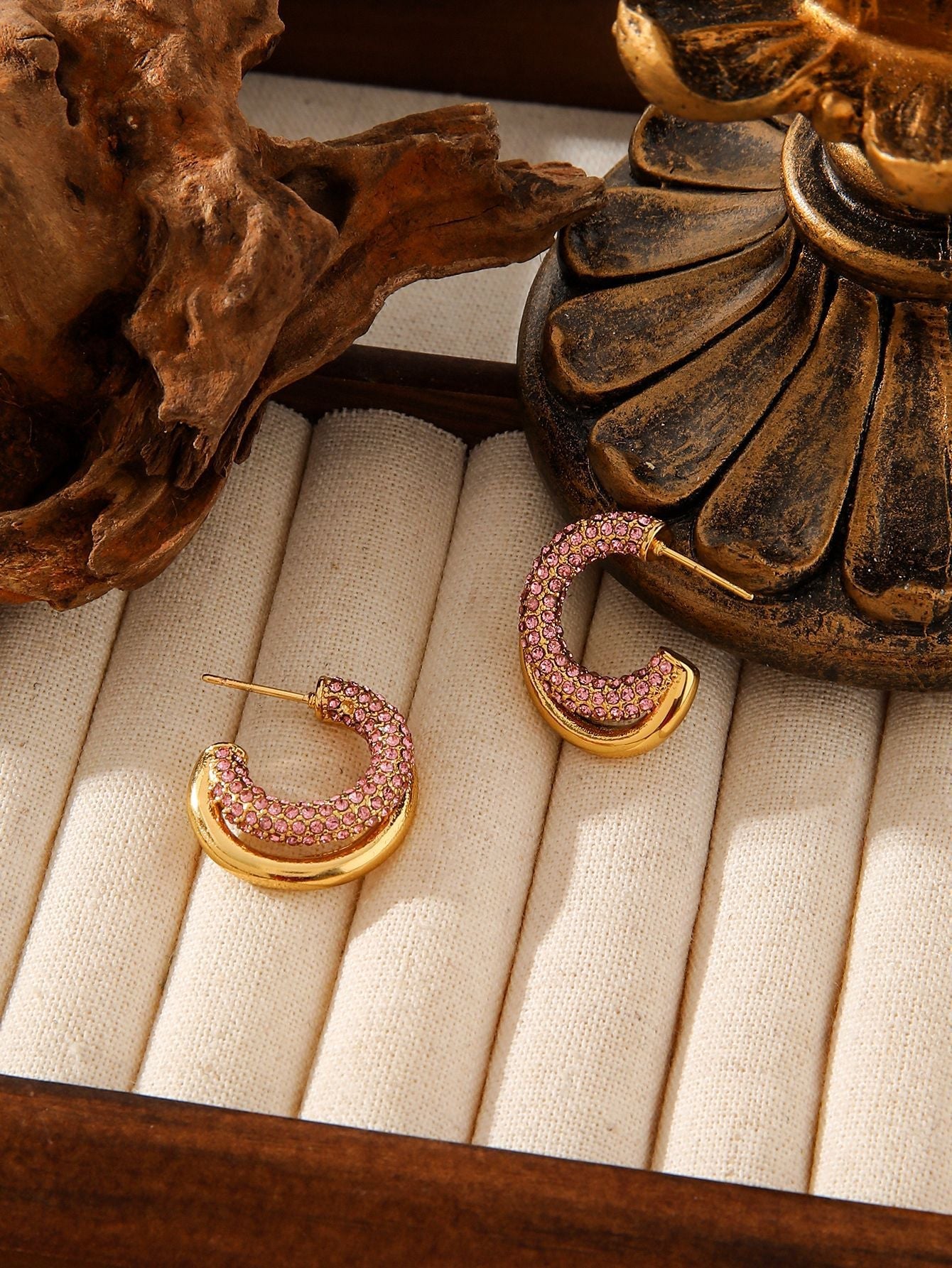 Luxury C-Shaped Zircon Earrings - 18K Gold Plated Titanium Steel Hoops - Tarnish-Proof High-End Geometric Jewelry for Women