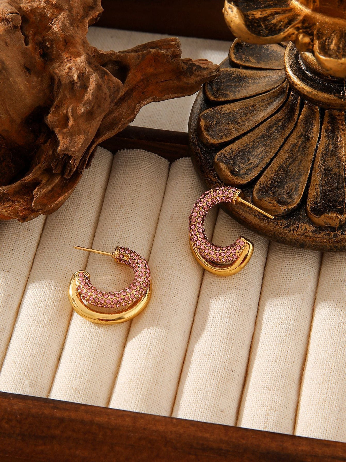 Luxury C-Shaped Zircon Earrings - 18K Gold Plated Titanium Steel Hoops - Tarnish-Proof High-End Geometric Jewelry for Women